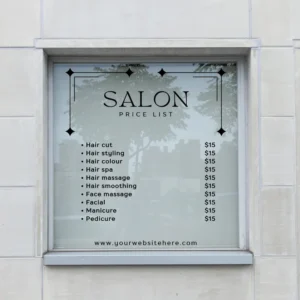 Salon Price List Vinyl Sign – Customizable Hair and Beauty Service Menu for Windows, Mirrors, or Walls – Perfect for Salons and Spas
