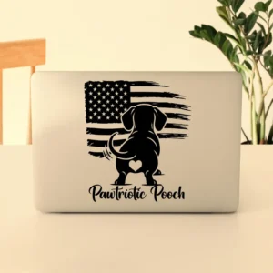 Pawtriotic Pooch Decal – Dachshund with American Flag – Patriotic Dog Sticker – 4th of July Vinyl Decal – Funny Pet Lover Gift
