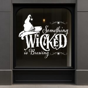 Something Wicked is Brewing Decal – Halloween Window Decoration, Witch Hat Vinyl Sticker, Spooky Fall Decor for Glass or Mirror
