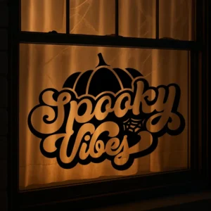 Spooky Vibes Halloween Window Decal – Pumpkin Vinyl Sticker for Glass, Mirror, or Door, Cute Fall Decor, Halloween Sign for Home or Office