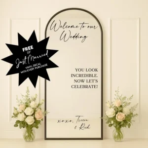 Wedding Mirror Decal + FREE Just Married Vinyl | Personalized Welcome Sign for Ceremony or Reception | Modern Wedding Decor for Glass Mirror