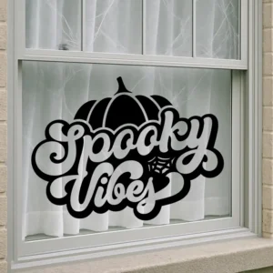 Spooky Vibes Halloween Window Decal – Pumpkin Vinyl Sticker for Glass, Mirror, or Door, Cute Fall Decor, Halloween Sign for Home or Office